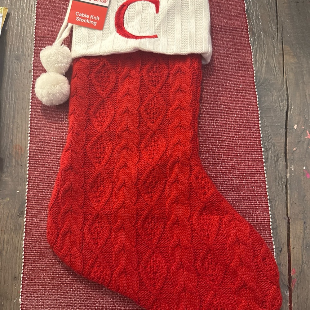 Cable Knit Red Christmas Stocking
